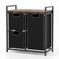 COSTWAY Laundry Basket, 2/3-Compartment Laundry Hamper Washing Basket with 2/3 Pull-Out Removable Bags and Shelf, Black Metal Frame Bathroom Dirty Clothes Bin Laundry Sorter (2 Small Bags+1 Large Bag)