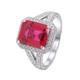 18K White Gold Ruby Engagement Ring, 4 Claws Rectangle Shaped with 4ct Ruby and Moissanite Women's Rings Women's Engagement Ring Size N 1/2