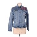DG^2 by Diane Gilman Denim Jacket: Short Blue Checkered/Gingham Jackets & Outerwear - Women's Size Medium