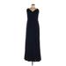 Dessy Collection Cocktail Dress - A-Line V-Neck Sleeveless: Blue Print Dresses - Women's Size 16