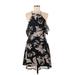 One Clothing Casual Dress - A-Line Halter Sleeveless: Black Floral Dresses - Women's Size Medium