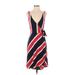 Express Cocktail Dress - A-Line V-Neck Sleeveless: Red Stripes Dresses - Women's Size Small