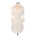 O'Neill Casual Dress - Mini Plunge 3/4 sleeves: Ivory Solid Dresses - Women's Size Medium