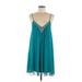 Express Casual Dress - Mini V-Neck Sleeveless: Teal Solid Dresses - Women's Size Medium