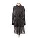 Zara Casual Dress - Shirtdress High Neck Long sleeves: Black Print Dresses - Women's Size X-Small