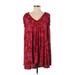 Free People Casual Dress - Mini V Neck Short sleeves: Burgundy Print Dresses - Women's Size Small - Paisley Wash