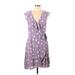 Sanctuary Casual Dress - Mini Plunge Short sleeves: Purple Print Dresses - Women's Size Large