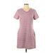 32 Degrees Casual Dress - Mini V-Neck Short Sleeve: Burgundy Print Dresses - Women's Size Small