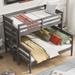 Twin XL Over Queen Bunk Bed w/Ladder & Guardrails, Solid Wood Low Bunkbeds, can be Convertible into 2 Platform Bedframe, Gray