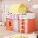 Twin Size Wood Loft Bed with 3 Storage Pockets, Low Loft Bed Frame with Tent & Tower, for Kids Teens Boys Girls