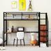 Twin Size Metal Loft Bed with Desk and Metal Grid, Stylish Metal Frame Bed with Lateral Storage Ladder and Wardrobe