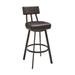 Col 26 Inch Swivel Counter Stool, Brown Faux Leather, Black Iron Frame