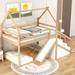 Twin Over Twin House Loft or Bunk Bed with Slide and Staircase, Wood Bunk Bed Frame with Roof, for Kids, Girls, Boys, Natural