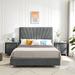 Full Velvet Platform Bed with Line Stripe Headboard, Including Two Nightstands