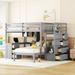 Full Over Twin Bunk Bed Frame with Shelves & Desk, Side Staircase Boasts 4 Convenient Drawers, for Kids Boys Girls, Gray - Desk