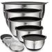 Mixing Bowls Set of 5, Stainless Steel Nesting Bowls with Lids, 3 Grater Attachments, Size 5, 3, 2, 1.5, 0.63 QT