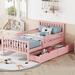 Twin Wood Platform Bed with Guardrails on Both Sides and 2 Storage Drawers, Storage Bed Frame with Headboard & Footboard, Pink