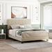 Gray Beige Linen Upholstered Platform Bed with Tufted Headboard - Sturdy Construction, Box Spring Required, Queen Size