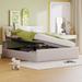 Full Size Sleigh Bed with Side-Tilt Hydraulic Storage System, Linen Upholstered Platform Bed, Storage Bed Frame
