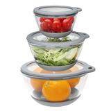 MR.CHOU Glass Mixing Bowl Set of 3 with BPA Free Airtight Lids, Nesting Bowls Safe, 2.2, 1.1, 0.5 QT Gray