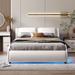 White, Black Full Size Upholstered Faux Leather Platform Bed with LED Light Bed Frame with Slatted