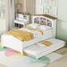 Twin Wood Platform Bed with House-Shaped Storage Headboard and Trundle Bed, Solid Pine Wood Bedframe with 5 shelves