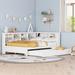 Wooden Full DayBed with Trundle Bed, Storage Bed with Storage Shelf and USB Charging Ports, Sofa Bed for Kids, Boys and Girls