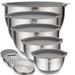 Mixing Bowls Set of 5, Stainless Steel Nesting Bowls with Grey Lids,Measurement Marks & Non-Slip Bottoms