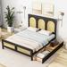 Full Size Rattan Bed Frame with Headboard & Footboard, Wood Platform Bed Frame with Drawers & Wooden Slat, Black