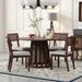 5-Piece Retro Dining Set with 1 Round Dining Table and 4 Upholstered Chairs with Rattan Backrests for Dining Room and Kitchen