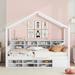 Twin Size Wooden House Bed with Shelves & Roof, Storage Bed Frame with Mini-cabinet, for Kids Teens Girls Boys Bedroom