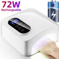 72W UV LED Lamp Rechargeable Nail Dryer Fast Dry LED UV Nail Drying Lamp Wireless for Curing All Gel