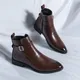 New Brown Ankle Boots for Men Business Black Zipper Handmade Short Boots Size 38-47