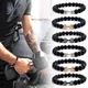 Natürliche schwarze vulkanische Lava Stein Hantel Armband schwarz matte Perlen Armbänder Fitness