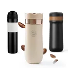 Caffettiera francese portatile Caffettiera da viaggio da 320 ml Bottiglia da tè per caffè a doppia parete in acciaio inossidabile e caffettiera in plastica