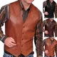 Herren Leder weste V-Ausschnitt Einreiher Western ärmellose Herren weste Motorrad Biker Lederjacke