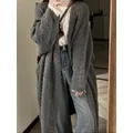 EVNISI Women Solid Long Sleeve Knit Sweater Coat Rib Outerwear Loose Thickened Warm Cardigan Coat