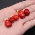 2PC Natural Sea Bamboo Red Coral Pendant Irregular Round Polishing Handwork Red Coral Charms for