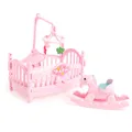 Miniature Crib Bed And Wooden Horse For Children Girls Gift Doll House Decor