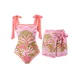 Maillot de bain deux pièces imprimé floral sexy rose double face décolleté en v plongeant jupe