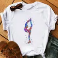 Ice Skating Watercolor Print Women'S T-Shirt Girls Summer Fashion Tops Tee Shirt Femme Harajuku