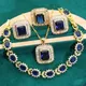 Blue Zircon Gold Color Jewelry Necklace Set for Women Wedding Bracelet Earrings Pendant Ring Lady