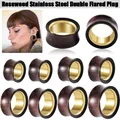 1PC Rosewood Double Flared Plug Stainless Steel Hollow Ear Tunnels Ear Stretcher Gauge Plugs Ear