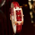Reloj mujer Mode Rechteck Uhr Frauen rote Uhren lässig Lederband Quarz Armbanduhren Damen Mädchen