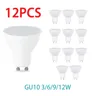 12 Stück ac220v LED-Lampe 3w 6w 9w 12w gu10 LED-Scheinwerfer lampe 180-Grad-Abstrahlwinkel für