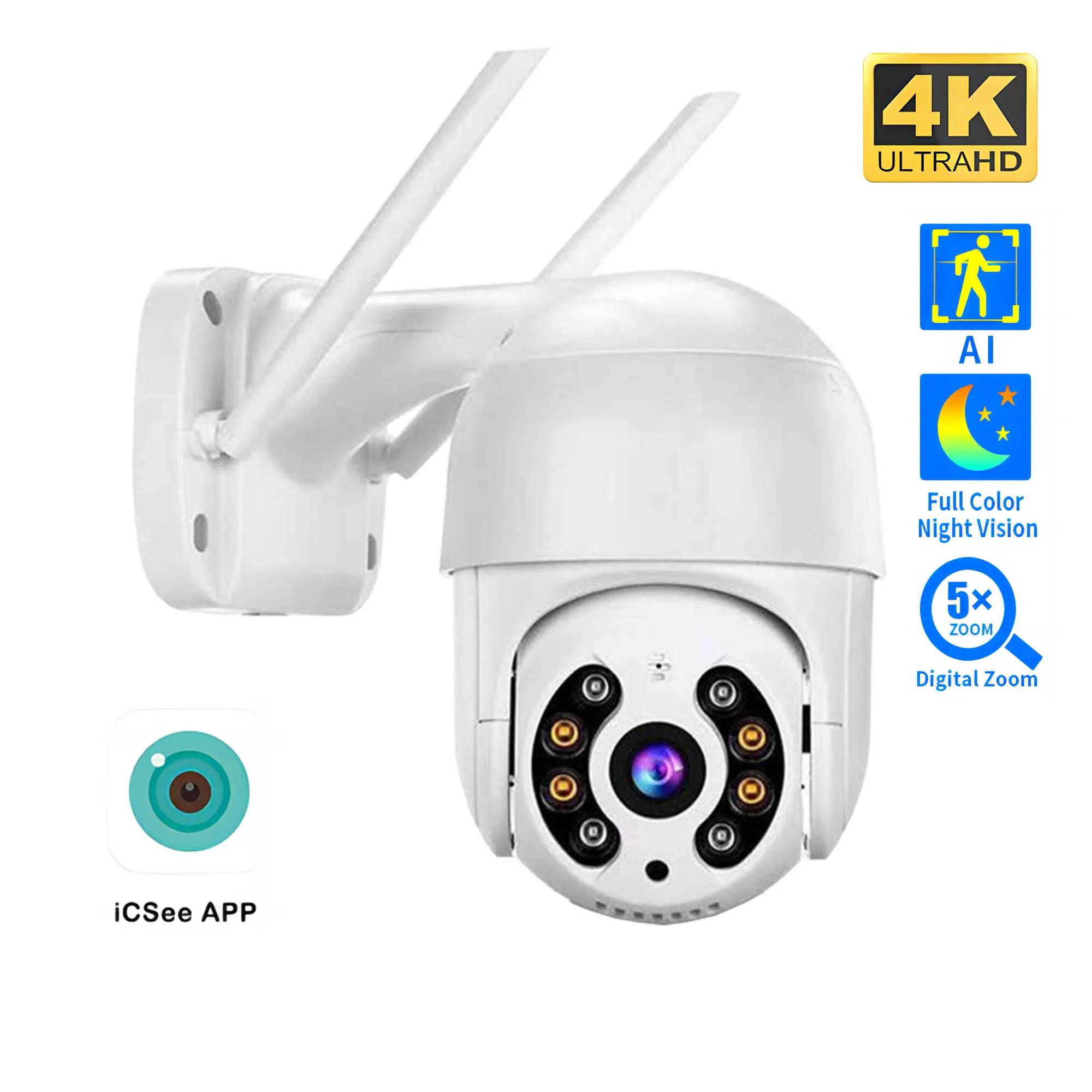 8MP 4K Drahtlose PTZ Kamera HD 1080P Farbe Nachtsicht Wifi IP Kamera Outdoor 5MP Ai Auto Tracking CCTV Überwachung Cam iCsee Image
