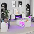 Elaenia Orren Ellis 4-piece Living Room Table Set, Includes 70 Inch Fireplce Tv Stand, Modern Coffee Table, Led Light Nightstands Set Of 2 | Wayfair