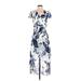 Julia Jordan Casual Dress - Wrap V Neck Short sleeves: White Floral Dresses - Women's Size 4