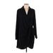 Calvin Klein Casual Dress - Wrap Collared Long sleeves: Black Solid Dresses - New - Women's Size Large