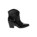 Just Fab Ankle Boots: Strappy Chunky Heel Casual Black Print Shoes - Women's Size 9 1/2 - Almond Toe